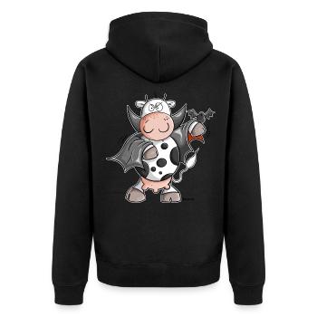 Dracula Kuh I Vampir Fun - Unisex Premium Bio Zip Hoodie - Schwarz - Hinten - Nico (187cm)