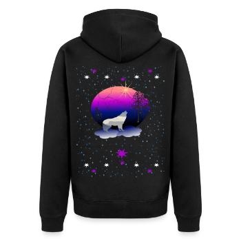Wolf - Unisex Premium Bio Zip Hoodie - Schwarz - Hinten - Nico (187cm)