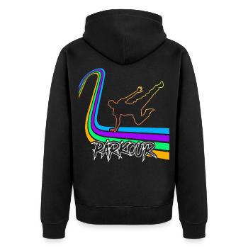 Parkour - Unisex Premium Bio Zip Hoodie - Schwarz - Hinten - Nico (187cm)