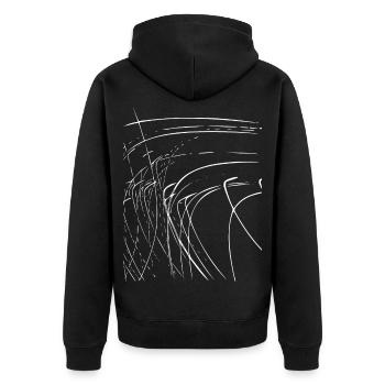 Abstrakte Linien / weiß / Linie / Muster - Unisex Premium Bio Zip Hoodie - Schwarz - Hinten - Nico (187cm)