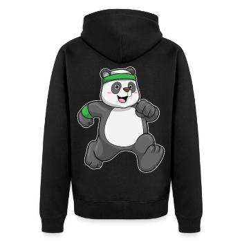 Panda Jogger Joggen Sport - Unisex Premium Bio Zip Hoodie - Schwarz - Hinten - Nico (187cm)