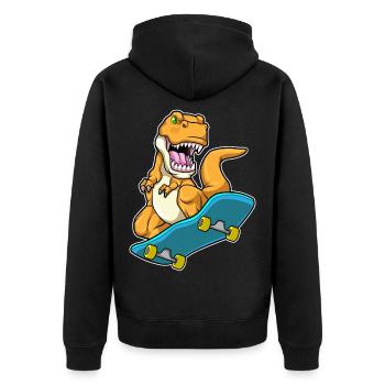 Dinosaurier Skater Skateboard - Unisex Premium Bio Zip Hoodie - Schwarz - Hinten - Nico (187cm)