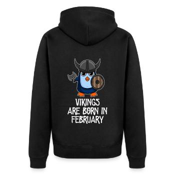 Wikinger sind im Februar geboren -Pinguin Wikinger - Unisex Premium Bio Zip Hoodie - Schwarz - Hinten - Nico (187cm)