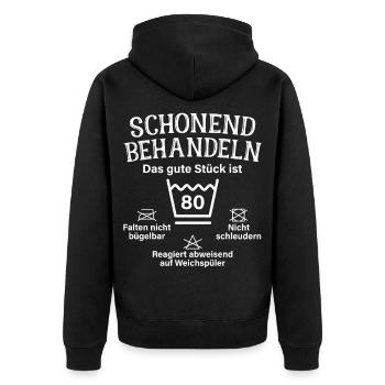 Schonend Behandeln Achtzig Geschenk 80. Geburtstag - Unisex Premium Bio Zip Hoodie - Schwarz - Hinten - Nico (187cm)