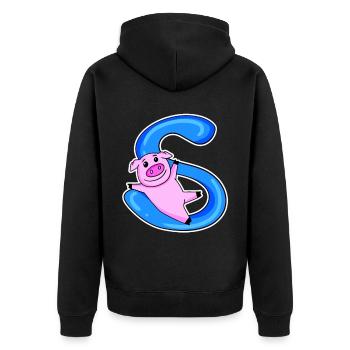 Schwein Buchstabe S - Unisex Premium Bio Zip Hoodie - Schwarz - Hinten - Nico (187cm)