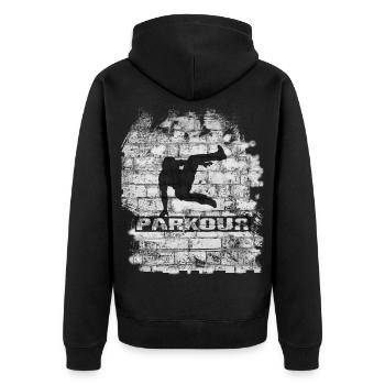 Parkour - Unisex Premium Bio Zip Hoodie - Schwarz - Hinten - Nico (187cm)