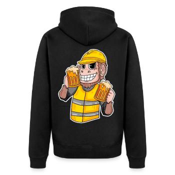 Construction site monkey beer funny gift - Unisex Premium Organic Zip Hoodie - black - Back - Nico (187cm)