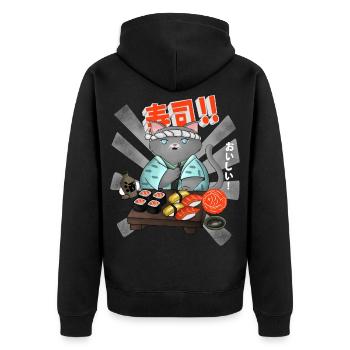 Sushi Cat Chef - Unisex Premium Bio Zip Hoodie - Schwarz - Hinten - Nico (187cm)