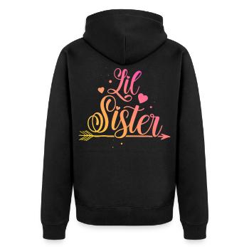 Kleine Schwester - Unisex Premium Bio Zip Hoodie - Schwarz - Hinten - Nico (187cm)