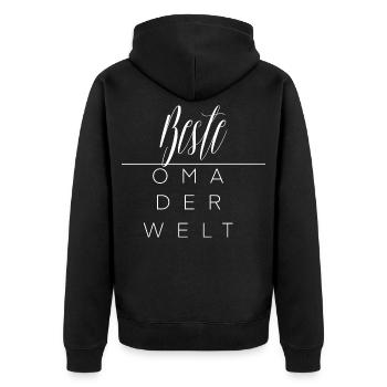 Beste Oma Der Welt - Unisex Premium Bio Zip Hoodie - Schwarz - Hinten - Nico (187cm)