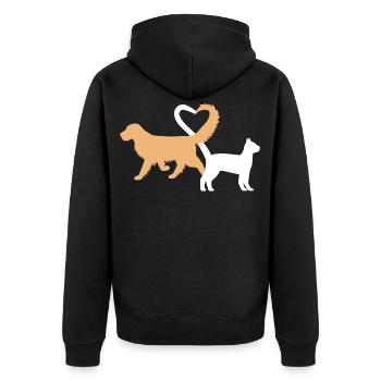 Süße Hund und Katze Sillhouette mit einem Herz - Unisex Premium Bio Zip Hoodie - Schwarz - Hinten - Nico (187cm)