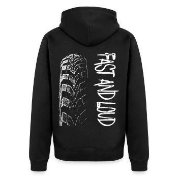 Rapide et fort / Tuning / Voiture / Moto / Pneus - Veste à capuche bio Premium Unisexe - noir - Dos - Nico (187cm)