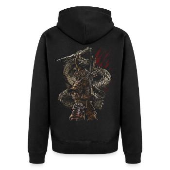 Drachenwächter-Samurai-Bogenschützen-Fantasy - Unisex Premium Bio Zip Hoodie - Schwarz - Hinten - Nico (187cm)