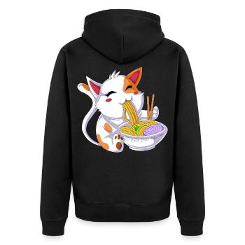 Cat Eating Ramen - Unisex Premium Organic Zip Hoodie - black - Back - Nico (187cm)