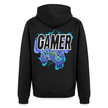 Gamer Gaming Zocken Zocker - Unisex Premium Bio Zip Hoodie - Schwarz - Hinten - Nico (187cm)