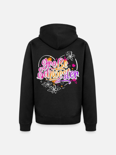 Große Schwester - Unisex Premium Bio Zip Hoodie - Schwarz