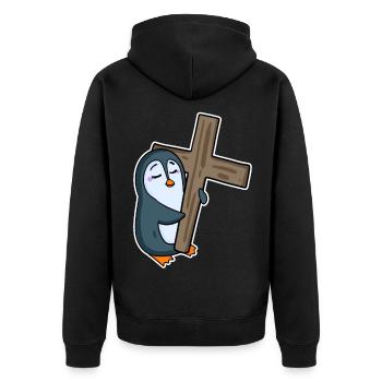 Pingouin et religion croisée - Veste à capuche bio Premium Unisexe - noir - Dos - Nico (187cm)