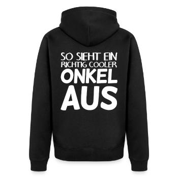 Onkel - Unisex Premium Bio Zip Hoodie - Schwarz - Hinten - Nico (187cm)