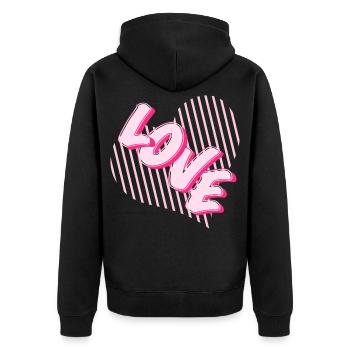 Love Neon Pink Heart Font - Unisex Premium Organic Zip Hoodie - black - Back - Nico (187cm)