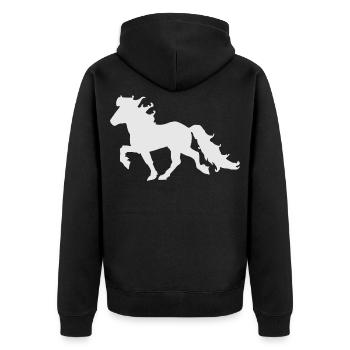 Edles Islandpferd im Tölt - Unisex Premium Bio Zip Hoodie - Schwarz - Hinten - Nico (187cm)