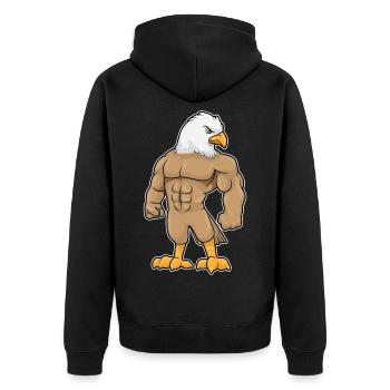 Falke Bodybuilder Bodybuilding Sport - Unisex Premium Bio Zip Hoodie - Schwarz - Hinten - Nico (187cm)