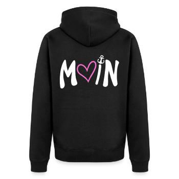Moin Herz Anker Plattdeutsch - Unisex Premium Bio Zip Hoodie - Schwarz - Hinten - Nico (187cm)