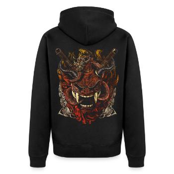Oni Samurai Mask – Japanese Demon Art - Unisex Premium Organic Zip Hoodie - black - Back - Nico (187cm)