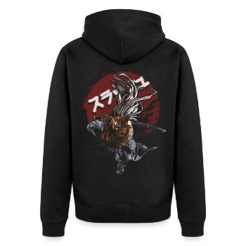 Samurai Katana Warrior – Rising Sun Anime - Unisex Premium Organic Zip Hoodie - black - Back - Nico (187cm)