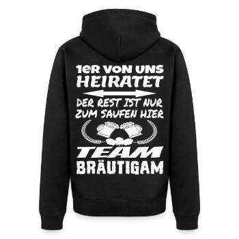 Team Bräutigam - Unisex Premium Bio Zip Hoodie - Schwarz - Hinten - Nico (187cm)