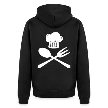 Bonnet cuisinier cuiller fourche fourche - Veste à capuche bio Premium Unisexe - noir - Dos - Nico (187cm)