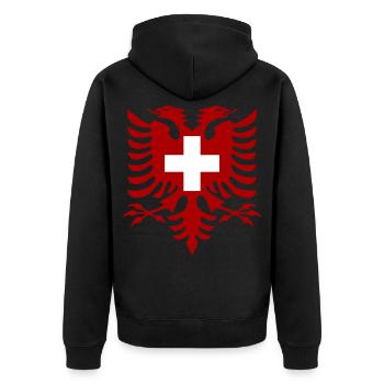 Albanien Schweiz Flagge - Unisex Premium Bio Zip Hoodie - Schwarz - Hinten - Nico (187cm)