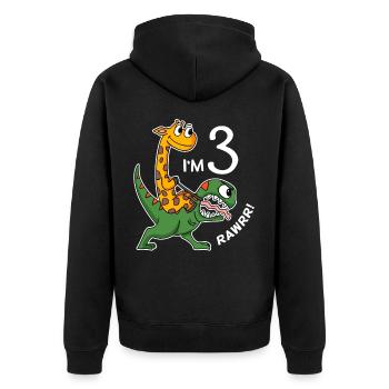 Dinosaurier Giraffe 3 Geburtstag Kindergeburtstag - Unisex Premium Bio Zip Hoodie - Schwarz - Hinten - Nico (187cm)