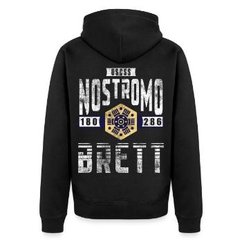 Alien Nostromo Besatzungsrang Brett - Unisex Premium Bio Zip Hoodie - Schwarz - Hinten - Nico (187cm)