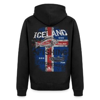 Iceland Fishing Flagge Angel Fisch Design - Unisex Premium Bio Zip Hoodie - Schwarz - Hinten - Nico (187cm)