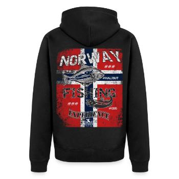 Norway Fishing Flagge Angeln Fisch Design - Unisex Premium Bio Zip Hoodie - Schwarz - Hinten - Nico (187cm)