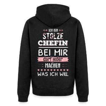 Stolze Chefin Geschenkidee Unternehmerin Business - Unisex Premium Bio Zip Hoodie - Schwarz - Hinten - Nico (187cm)