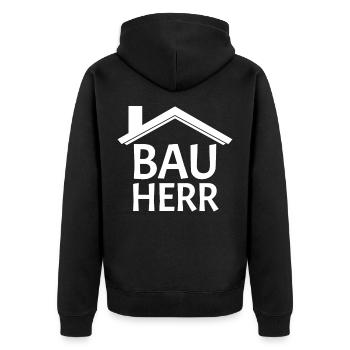 Bauherr Baumeister Hausbau Geschenk - Unisex Premium Bio Zip Hoodie - Schwarz - Hinten - Nico (187cm)