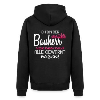 Bauherr Bauherren Baubeginn Hausbau Geschenk - Unisex Premium Bio Zip Hoodie - Schwarz - Hinten - Nico (187cm)