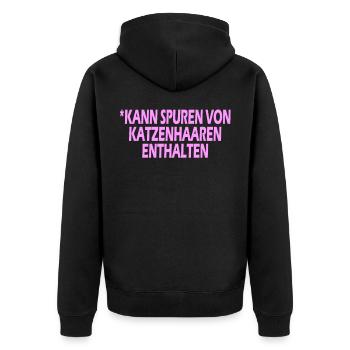 Kann Spure von Katzenhaaren enthalten - Unisex Premium Bio Zip Hoodie - Schwarz - Hinten - Nico (187cm)