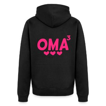 Oma hoch Drei - Dreifache Oma - Unisex Premium Bio Zip Hoodie - Schwarz - Hinten - Nico (187cm)