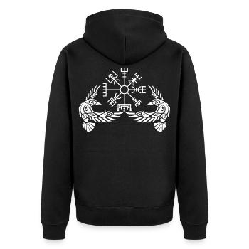 White ravens and Viking compass - Unisex Premium Organic Zip Hoodie - black - Back - Nico (187cm)