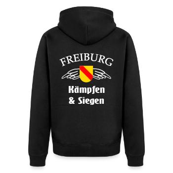 Freiburger - Unisex Premium Bio Zip Hoodie - Schwarz - Hinten - Nico (187cm)