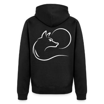 Wolf bei Vollmond - Unisex Premium Bio Zip Hoodie - Schwarz - Hinten - Nico (187cm)