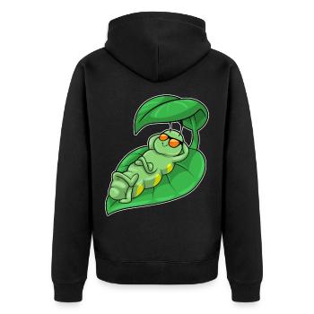 Raupe mit Blatt als Sonnenschirm - Unisex Premium Bio Zip Hoodie - Schwarz - Hinten - Nico (187cm)