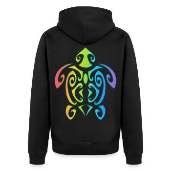 Rainbow Polynesian Turtle - Unisex Premium Organic Zip Hoodie - black - Back - Nico (187cm)