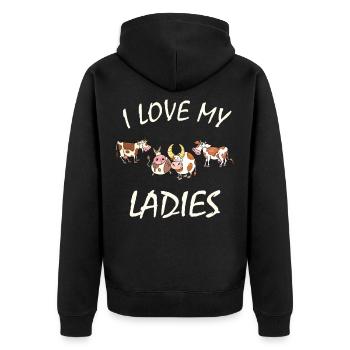 Vaches - J’aime mes dames, fermière, passionnée de bétail - Veste à capuche bio Premium Unisexe - noir - Dos - Nico (187cm)