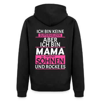 Mama von zwei Söhnen - Unisex Premium Bio Zip Hoodie - Schwarz - Hinten - Nico (187cm)
