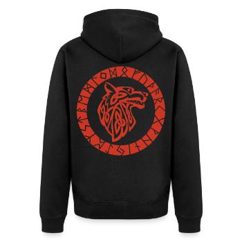 Wikinger-Emblem des Roten Wolfes - Unisex Premium Bio Zip Hoodie - Schwarz - Hinten - Nico (187cm)