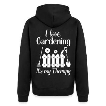 I love gardening it's my therapy - Unisex Premium Bio Zip Hoodie - Schwarz - Hinten - Nico (187cm)