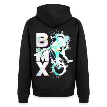 BMX Fahrrad | BMX Rad fahren | Bmx Geschenkidee - Unisex Premium Bio Zip Hoodie - Schwarz - Hinten - Nico (187cm)